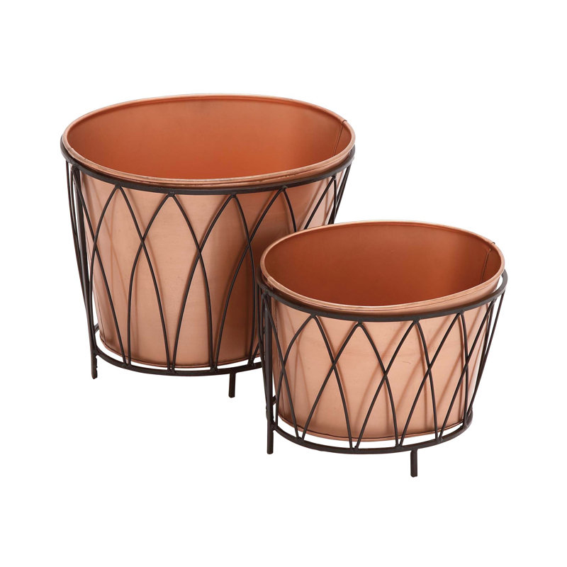 Woodland Imports Exclusive 2Piece Metal Pot Planter Set Wayfair